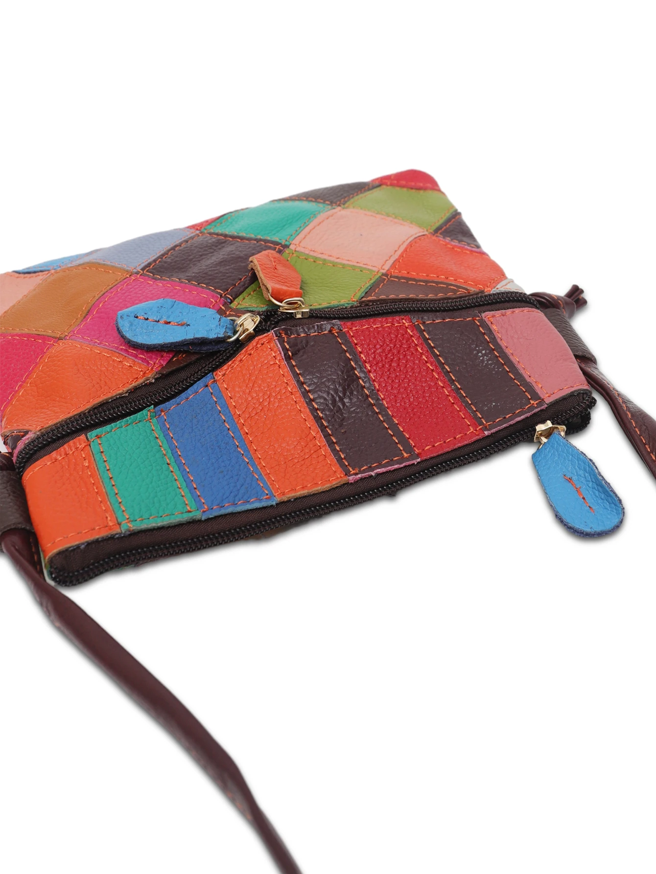 Imagem -02 - Bolsa de Couro Real sc para Mulheres Zíper Quadrado Pele de Cordeiro Bolsas Casuais Patchwork Retrô Cor Aleatória