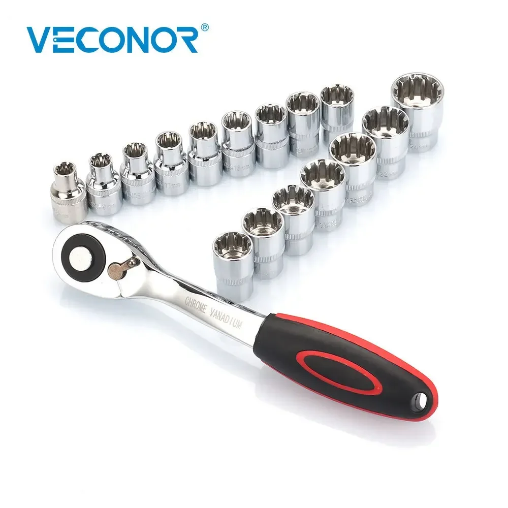 

17 шт. 1/2 "реверсивный торцевой ключ с трещоткой и 16 торцевыми насадками 8-24 мм 12,7 мм