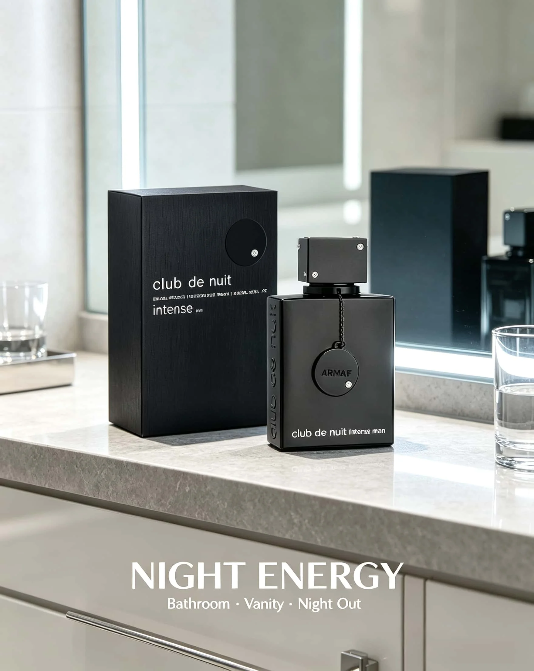 Armaf Club De Nuit Intense Man Eau De Toilette 100ml For Men, Luxury Matte Black Grain Square Perfume Bottle With Decorative Chain Medallion, Matching Black Packaging Box, Rich Woody Fruity Musk Scent For Night Event & Gifting