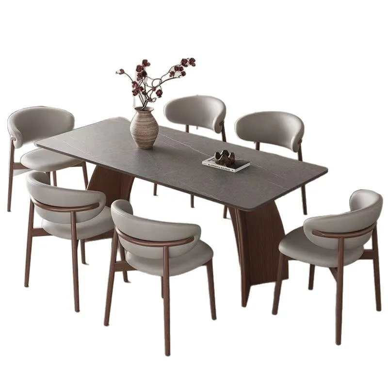 Retro slate dining table and chairs, simple household dining table small apartment, rectangular solid dining table and chairs