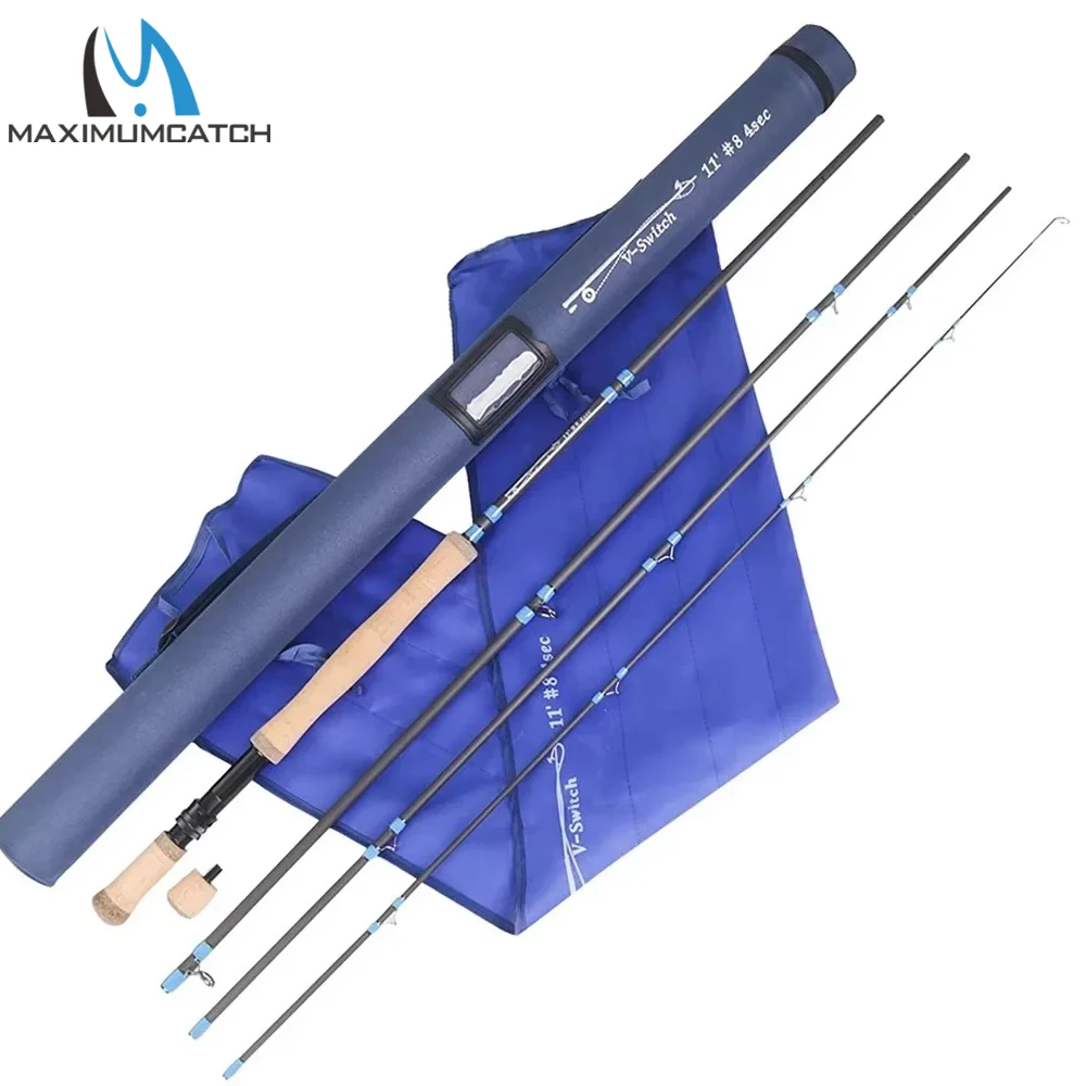 MAXCATCH Switch & Nymph Fly Fishing Rod 9'-11'6'' 2-9WT Fast Action Carbon Fiber Fly Rod Euro Nymphing Trout with Hard Tube