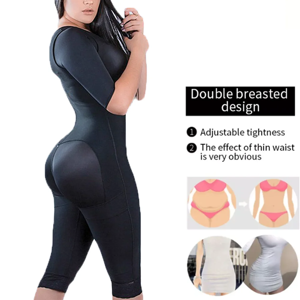 Fajas High Compression Long Sleeves Body Shaper Tummy Control Breast Support Bottom Zipper Shapewear Post Liposuction Underwear