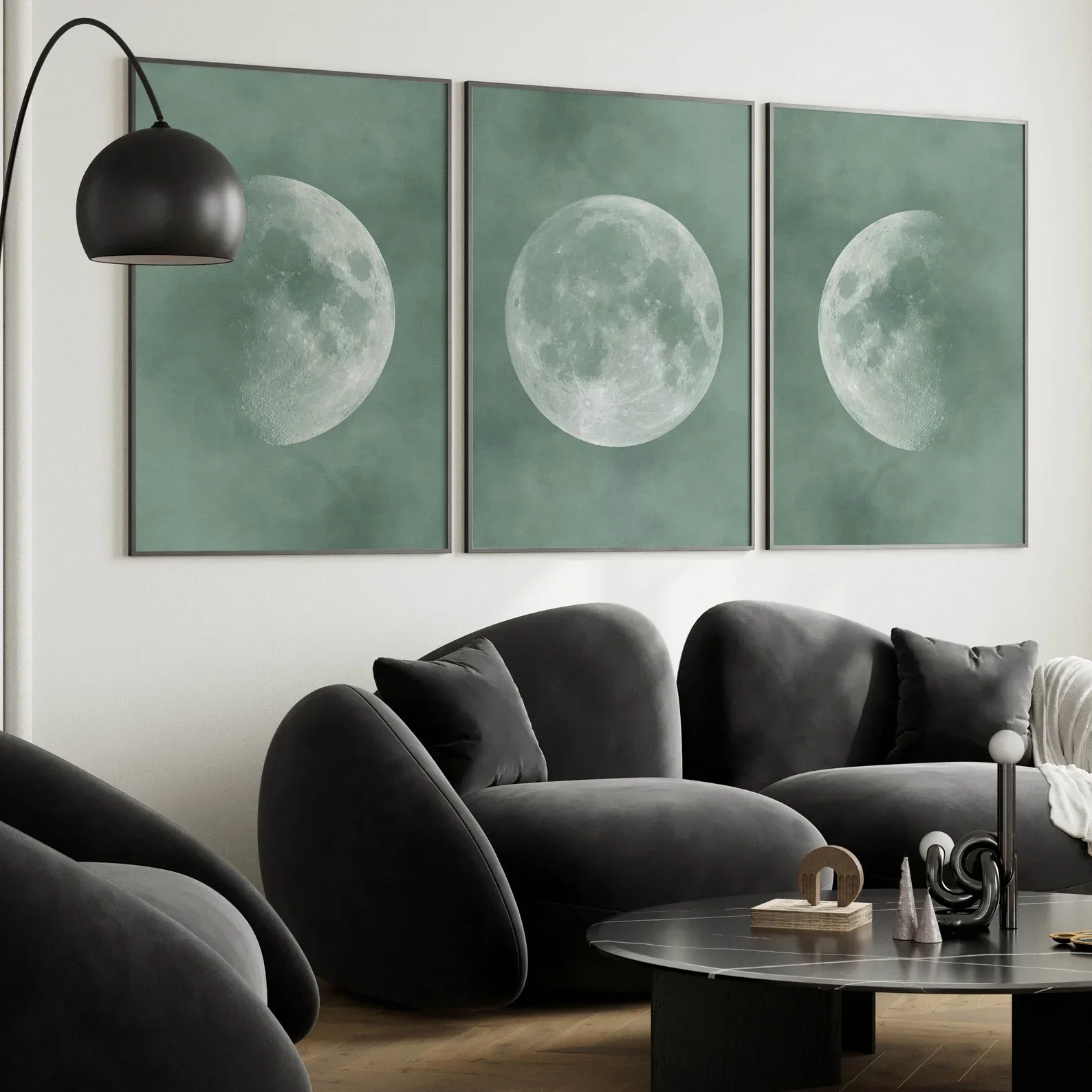 Multiple sizes 3pcs frameless Canvas Painting 3PCS Sage Green Moon Wall Art  Living Room Decor  Moon Poster  Japandi Wall Art  M