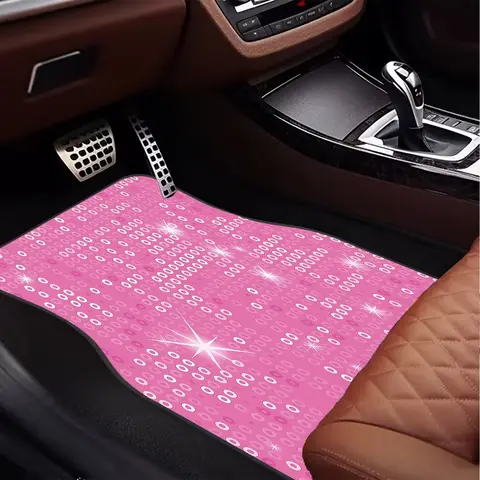 4pcs Set Of Pink Sequined Star-Patterned Polyester Car Mats, Featuring Non-Slip, Dust-Resistant, And Durable Qualities. These Fr