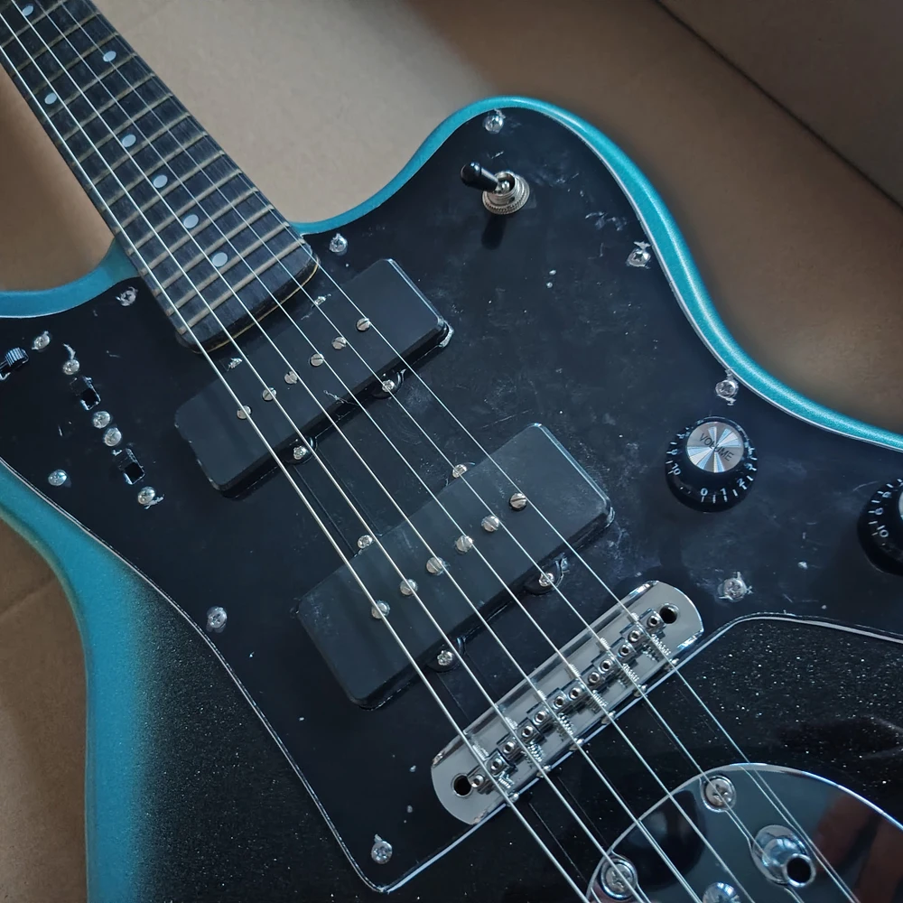 Classic electric guitar with blue silver powder paint in stock, multi switch control. for quick delivery