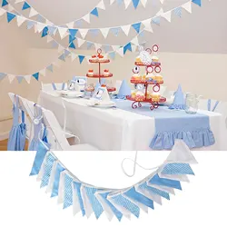 5.1M Pink Blue White Cotton Fabric Bunting 24 Pennant Flags Wedding Party Decor Banner Home Baby Shower Carnival Garland