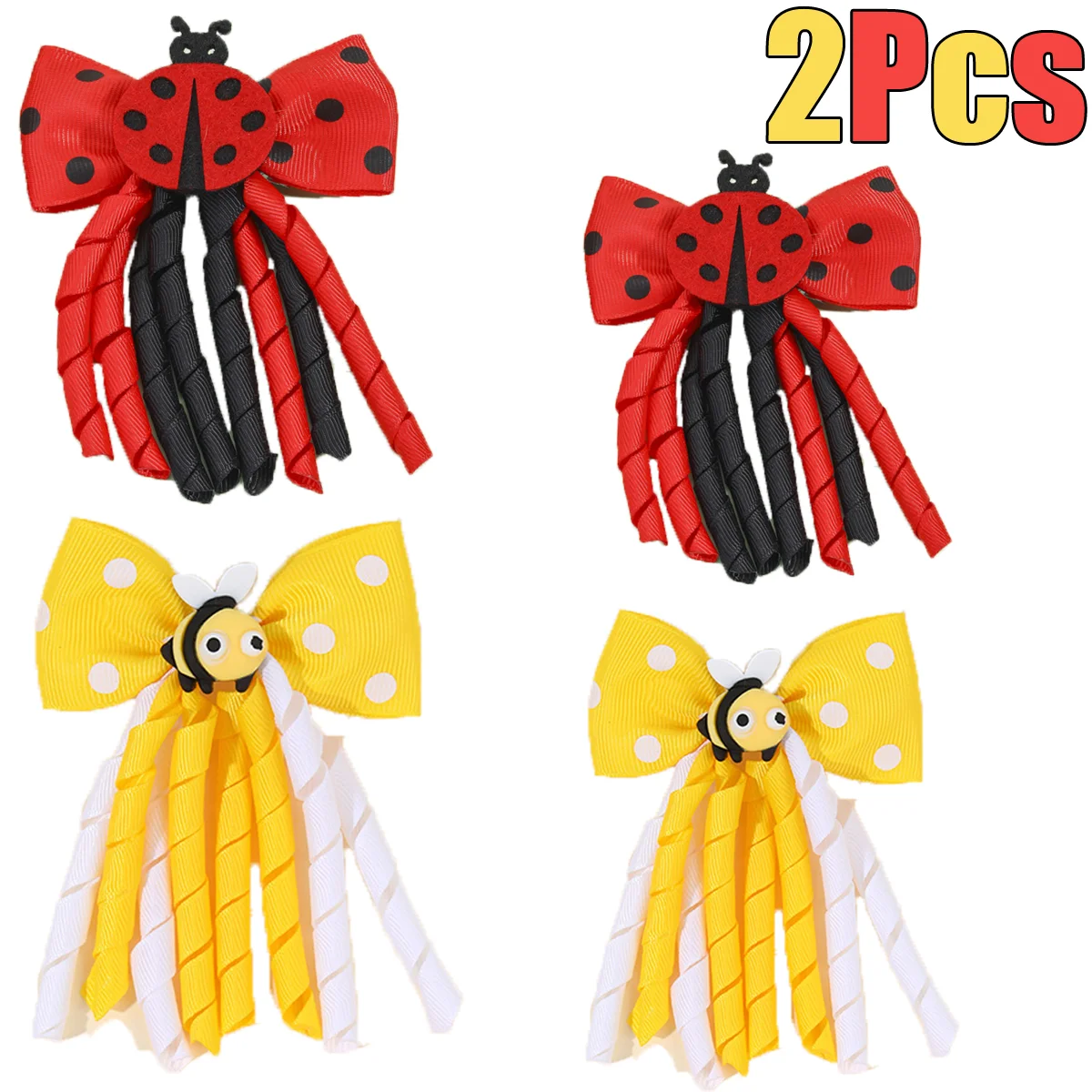 2Pcs Cute Bees Ladybug Hair Clips Insect Animal Ponytail Hairpin Playful Trendy Headwear Hair Accessories for Girls Kids Children - view 3