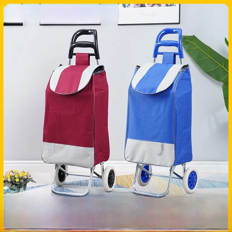 convenient-hand-pulling-foam-wheel-barrow-senior-vegetable-buying-cart-compact-metal-shopping-cart-with-large-curved-handle