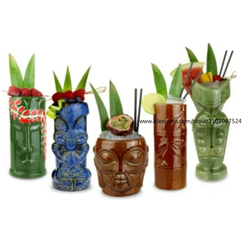 هاواي السيراميك TIKI الإبداعية كوكتيل الزجاج الإغاثة الزجاج كوب تيكي زومبي وجه الإنسان