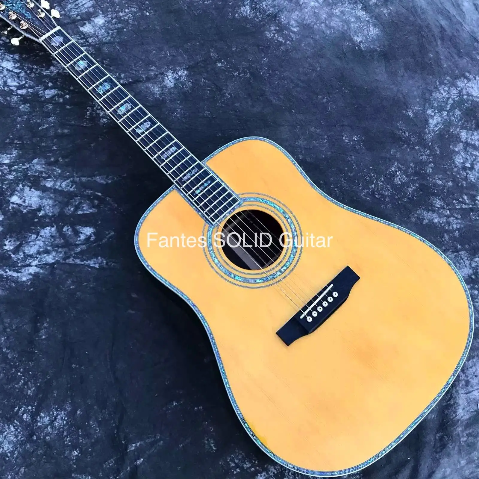 Guitarra Acústica Personalizada de 41 Pulgadas, Estilo Dreadnought D45, Cuerpo en D, Incrustaciones de Abulón, Fondo y Lados de Palisandro Sólido