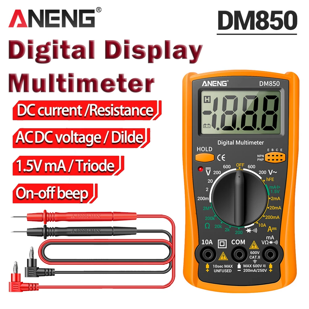 Multímetro Digital ANENG DM850 Profissional AC/DC com Testador de Corrente, Ohmímetro e Contagem Automática de 1999 Votos