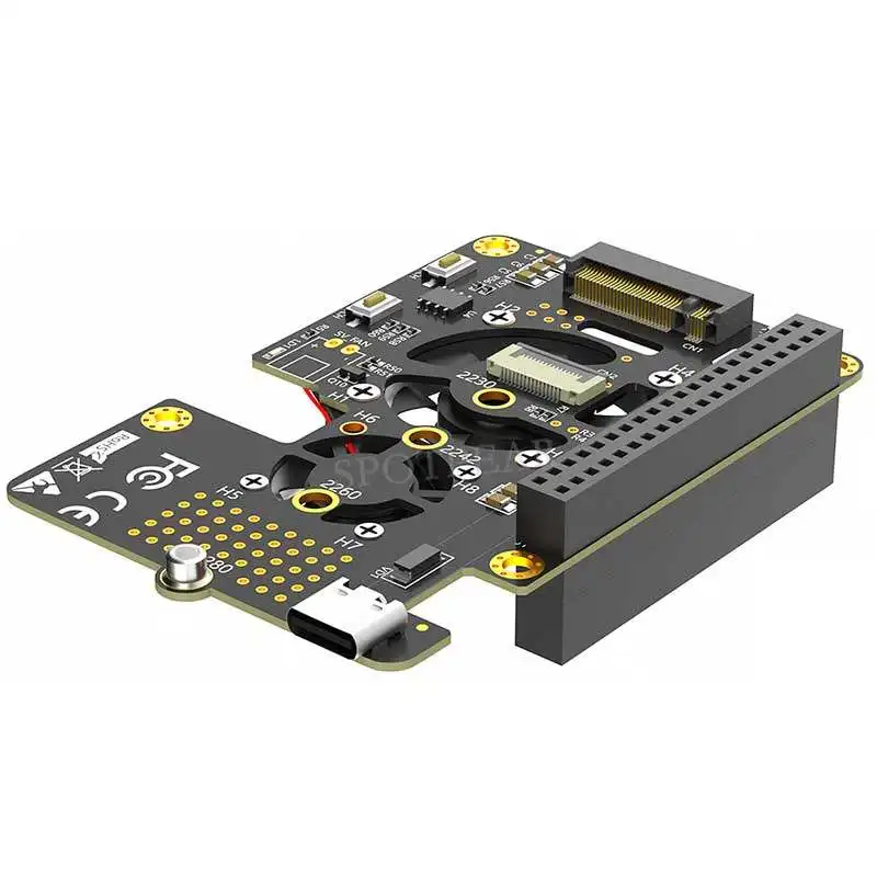 Raspberry Pi 5 PCIE to M.2 NVMe SSD 2280 solid state drive 3-in-1 expansion board with dual fans
