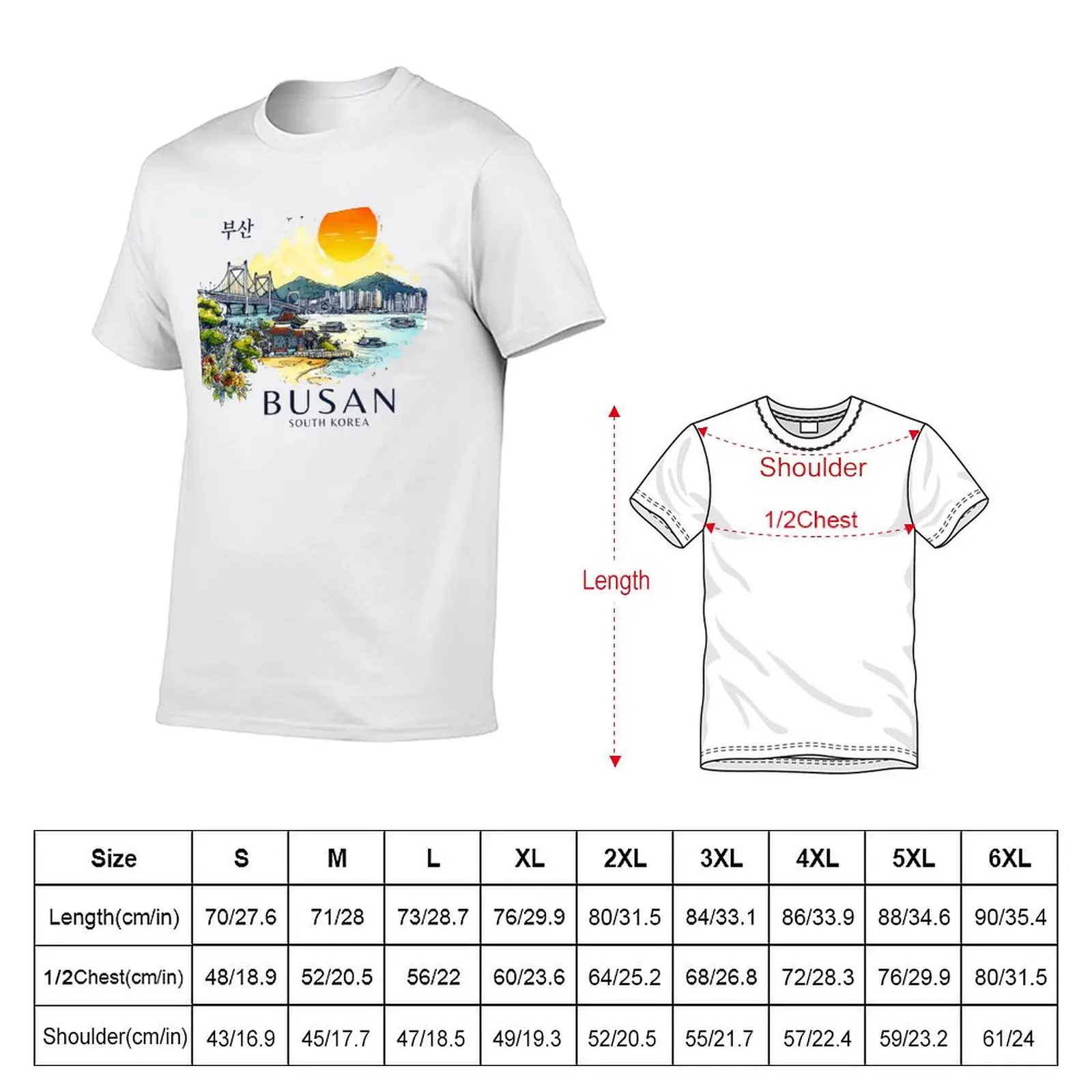 Busan South Korea Watercolor T-Shirt Work Wear Short Sleeve T-Shirt