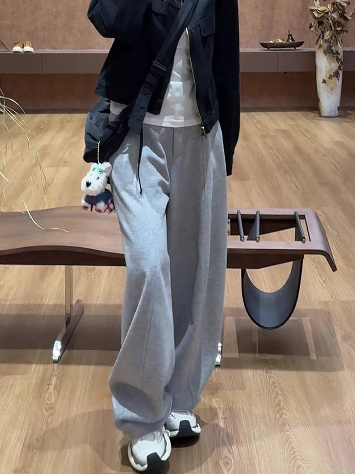 Faionable pantalones sueltos de pierna ancha Color puro Spor pantalones casuales coreano Sle corte recto l cintura para ir al trabajo amigable