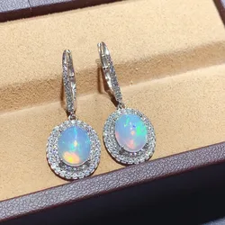 Real Ethiopia Opal Oval 8x10mm Earrings 925 Sterling Silver Natural Gemstone Jewelry for Women Lady Wedding Engagment Party Gift