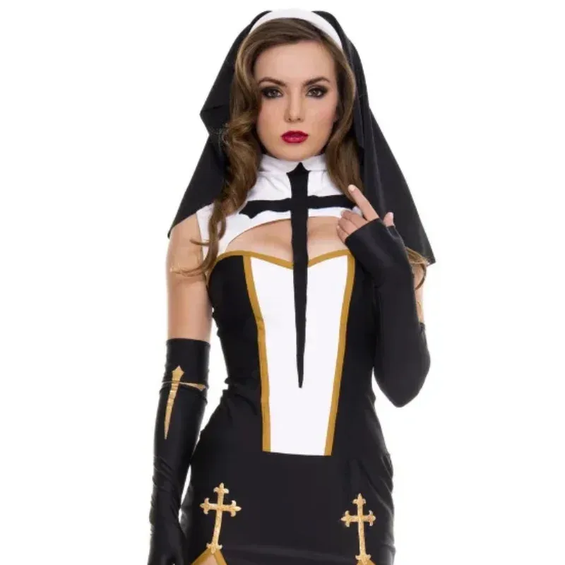 

Women's Sexy Nun Cosplay Costumes Halloween Fantasia Fancy Dress Cos Clothing Carnival Lady Dress Game Uniform Party Suits