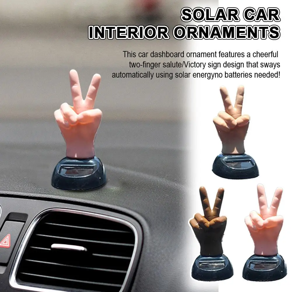 Solar Powered Two-finger Salute Shaking Toy Car Dashboard Dancing Ornament Brown Dashboard Figure Decorative Toy C T4y3