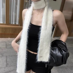 Korean Y2K Long Thin Fluffy Scarf for Women's Plush Warm Knitted Shawl Girl Designer Fashion Faux Mink Fur Skinny Scarves