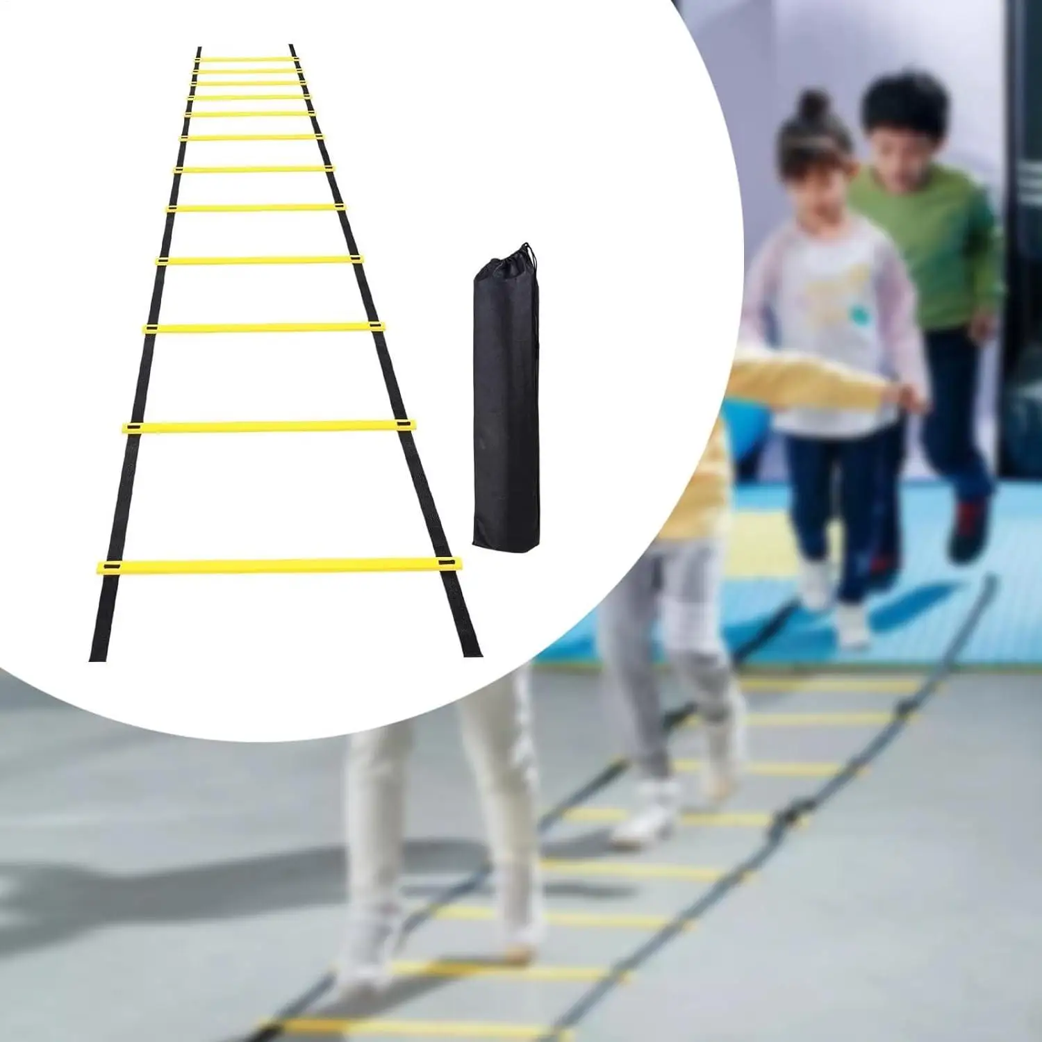 Escada de velocidade 19,6 pés, escada de exercício com bolsa de transporte, equipamento de treinamento de velocidade de 12 degraus para adultos, jovens, crianças, basquete, vôlei