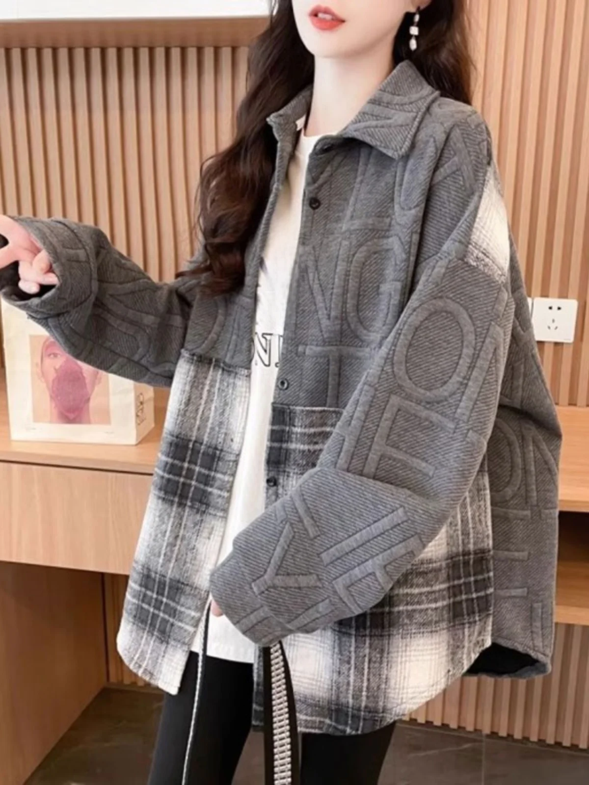 

Spring Plaid Long Sleeve Shirt Women's Spring Autumn Top Versatile Thin Outerwear Loose plus Size Junior Open Cardigan Shirt