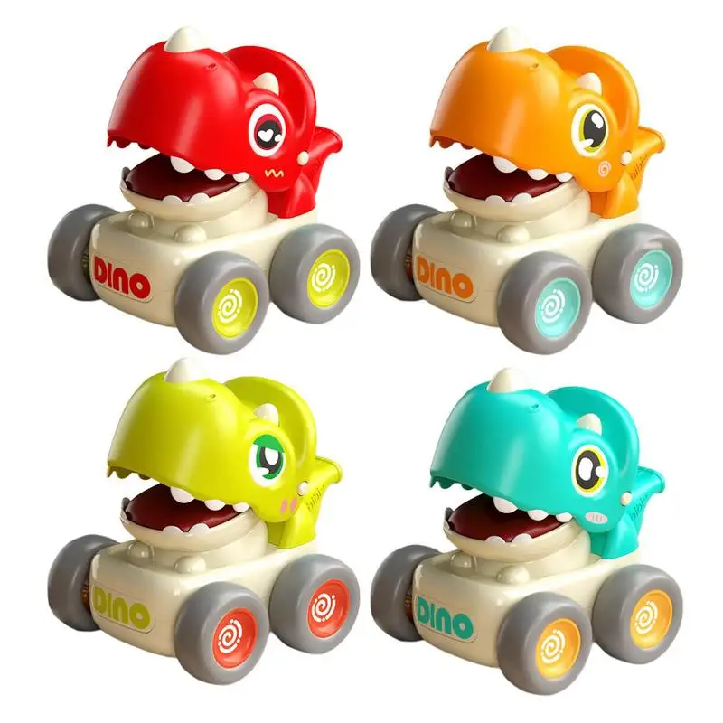 Press And Go Dinosaur Cars Hand Push Type Baby Dinosaur Toys Baby Toy Cars For 3 Year-Old Toddler Cartoon Wind-up Cars For Boys