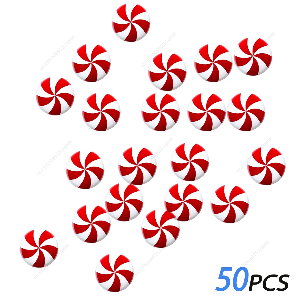 2-50Pcs Christmas Candy Cane Knob Button Cover Tree Hanging Peppermint Ornaments for Holiday Decoration Party 35mm