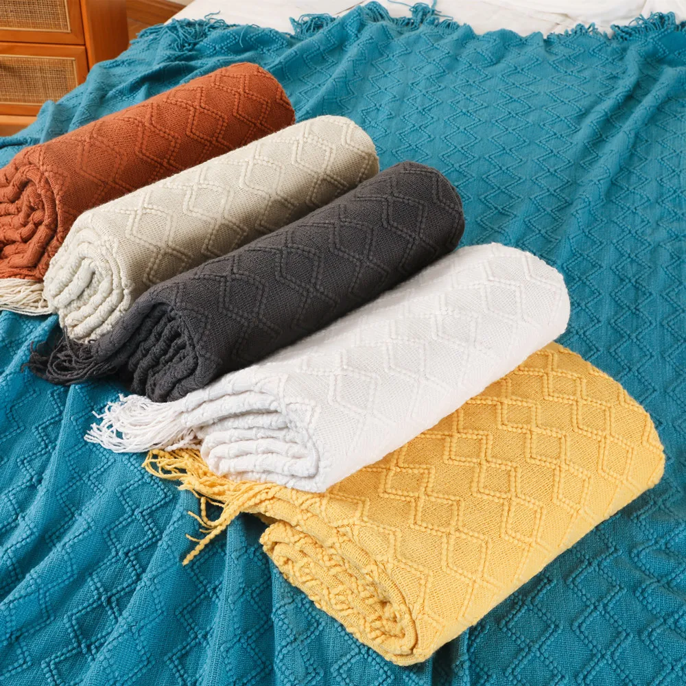

127x172CM Nordic Style Sofa Cover Blanket Office Nap Blankets Tassel Knitted Yarn Leisure Air Conditioning Small Wool Blankets