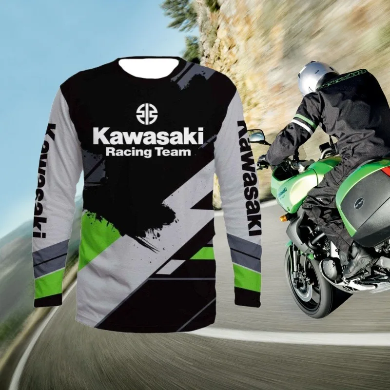 

MOTO-Kawasaki Мужская футболка для гонок на мотоциклах с длинным рукавом, весенне-осенние женские футболки, новинка 2025 года, спортивная футболка с длинными рукавами