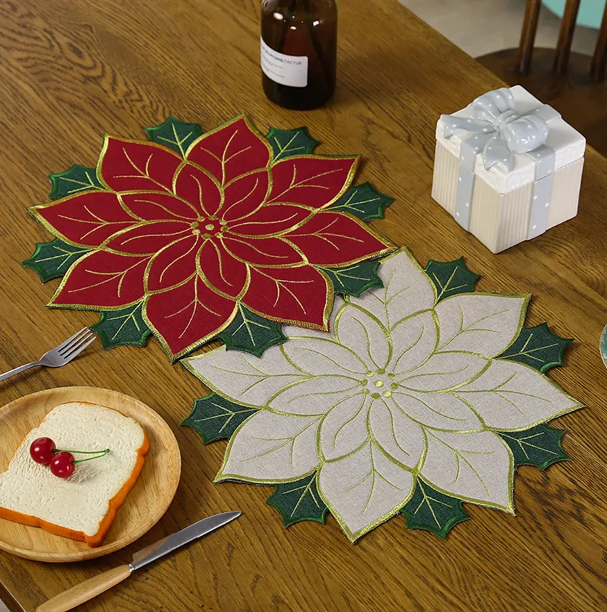 Posavasos para bebidas de acebo rojo, decoración navideña de Año Nuevo, fiesta en casa, bandeja de fieltro, accesorios para mesa de cena, vajilla, tapete para tazas