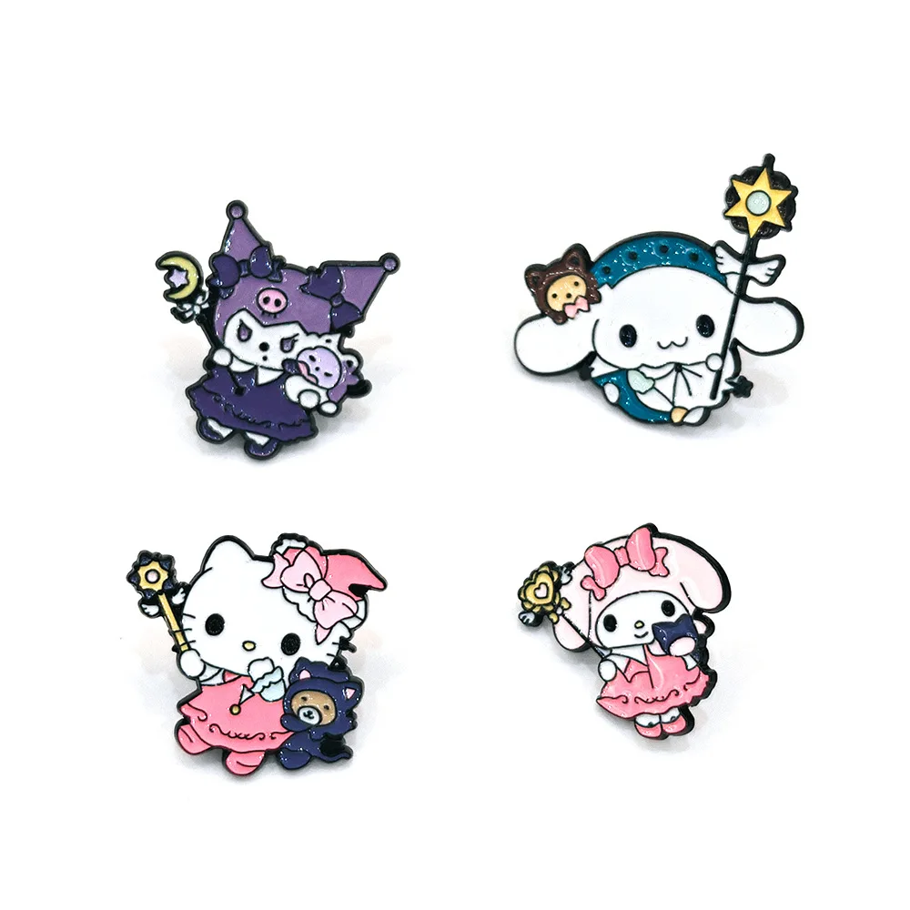 

Cartoon Trio Magic Girl Anime Badge Cute Hello Kitty Kuromi My Melody Cinnamoroll Metal Brooch Bag Accessories Y2k Fashion Toys