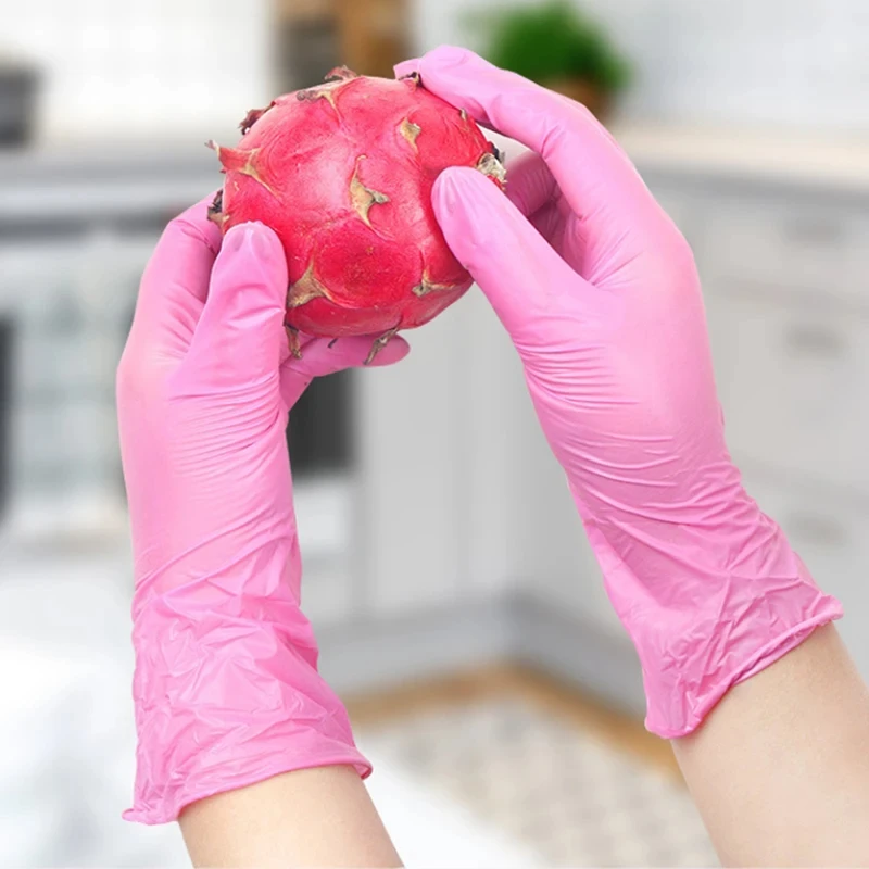 Green Disposable Gloves Pink Exam Nitrile Glove Multi-Purpose Waterproof For Household Food Handle Planting Farming S XS 50 100