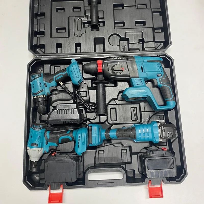 Wholesale Industrial Multi-Functional Lithium Power Tools Set  Four-Piece Cross-Border Electric Tool Direct Factory