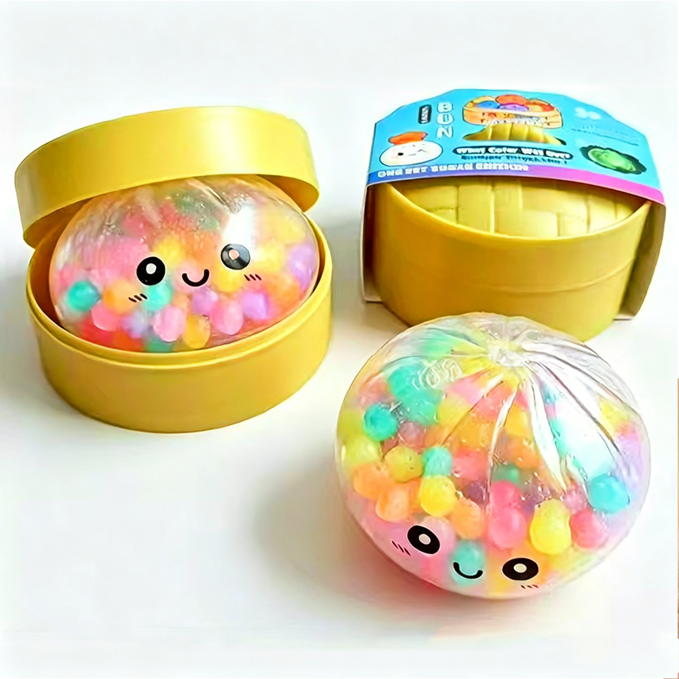 2026 Rainbow Dumpling Squishy with Bead Sensory Squeeze Toy for Stress Relief with Bamboo Steamer Funny Gift for Adult