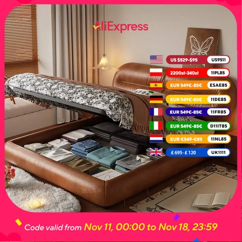 

Full Size Double Bed Waterproof Large Europen Floor Luxury Double Bed Platform Wooden Modern Cama Box Casal Furniture Home