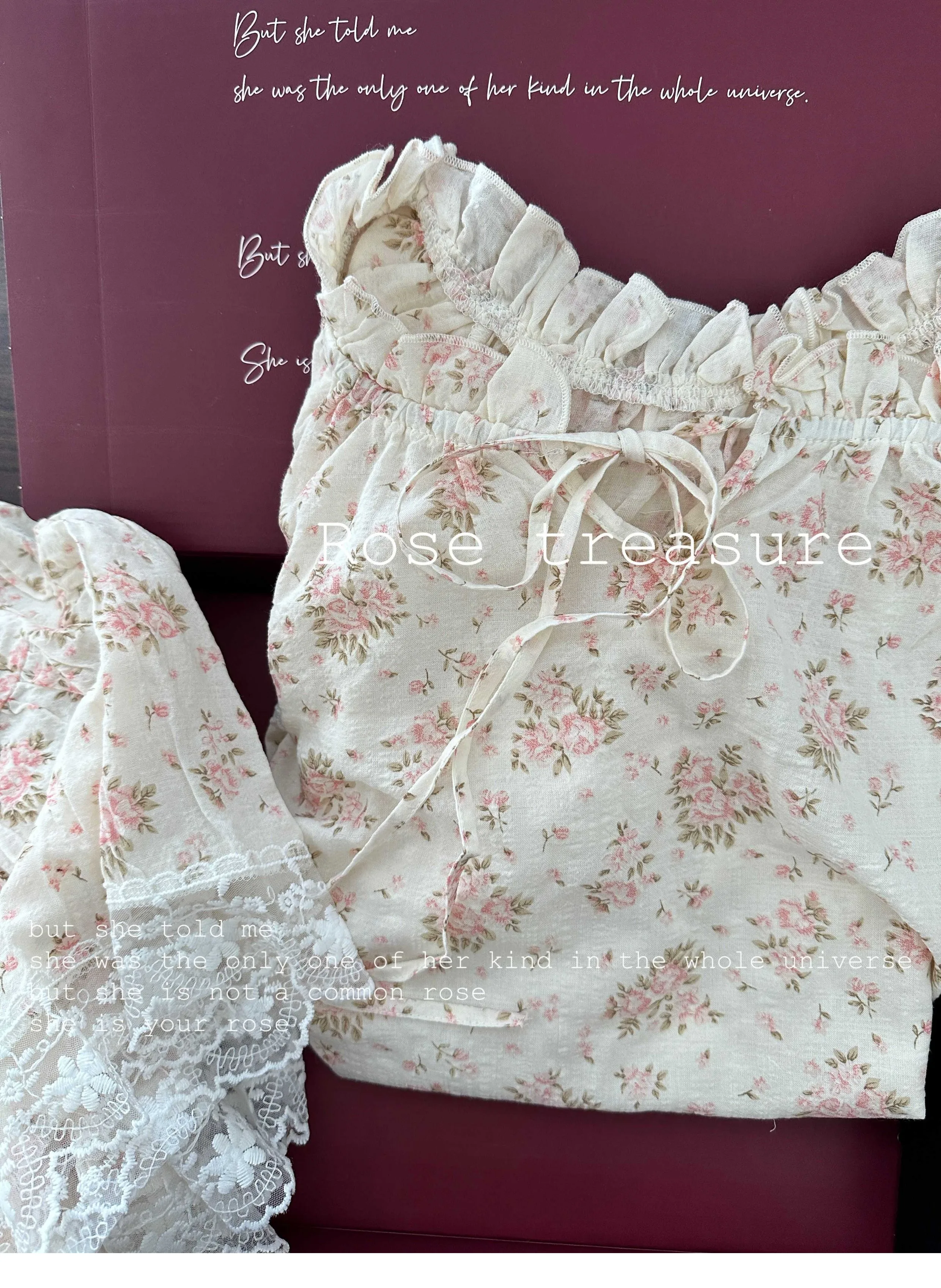 Sweet and Cute Girl Small Fresh Floral Cute Short-sleeved Shorts Pajamas Lace Loose Loungewear Set
