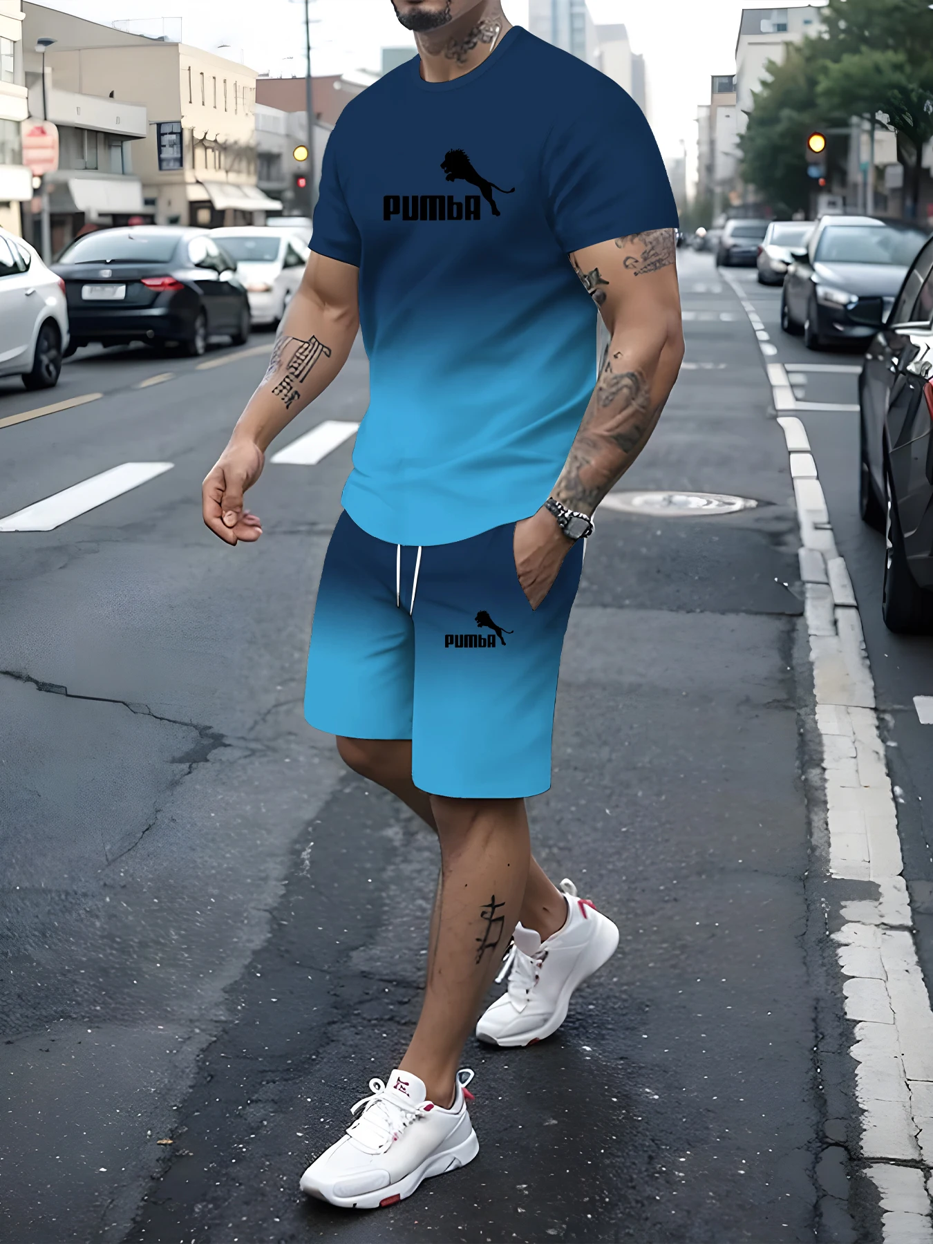 Camiseta y pantalones cortos informales para hombre, ropa deportiva de manga corta a la moda, verano, 2024