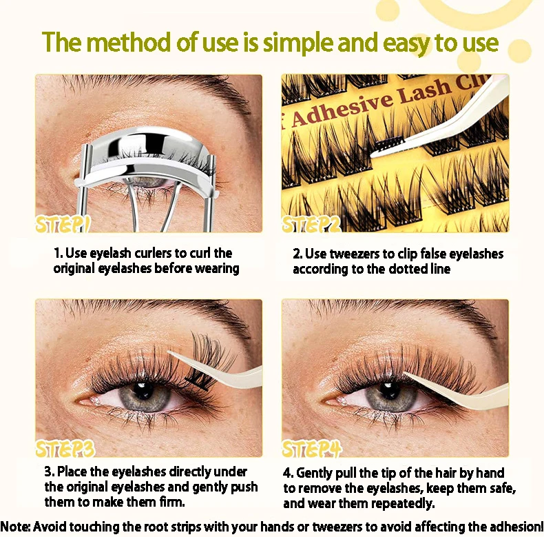 Explosive glue-free false eyelashes DIY segmented eyelashes thick European and American curling self-adhesive eyelashes