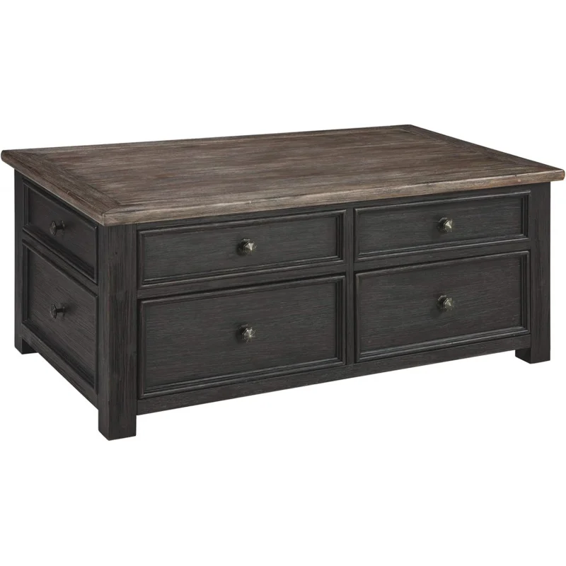 Tyler Creek Rustic Farmhouse Lift Top Coffee Table with Drawers, Brown & Black