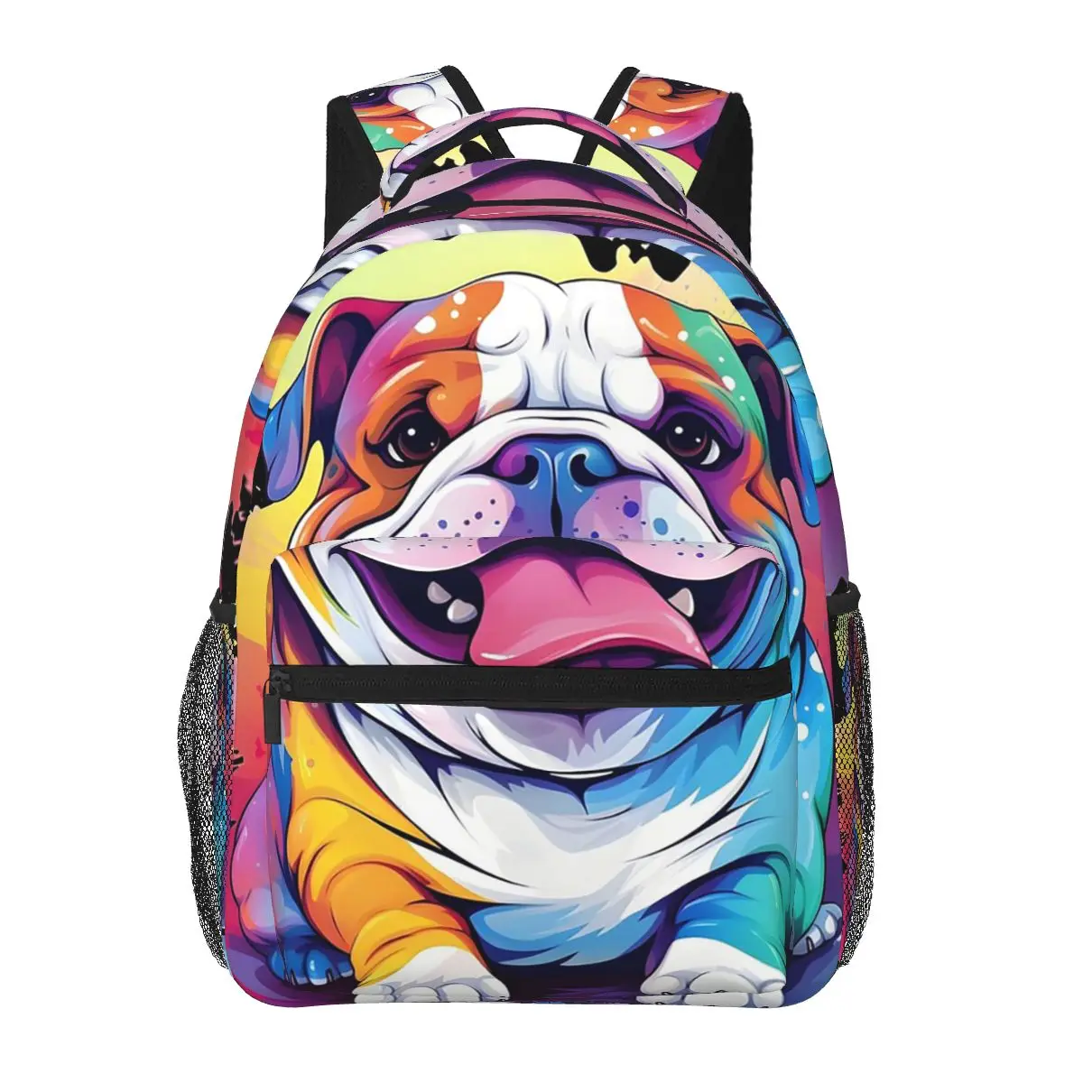 Colorful Cute Graffiti Bulldog Smile Student Backpack School Bag Hiking Travel Daypack for Men Women Bookbag Shoulder Bags