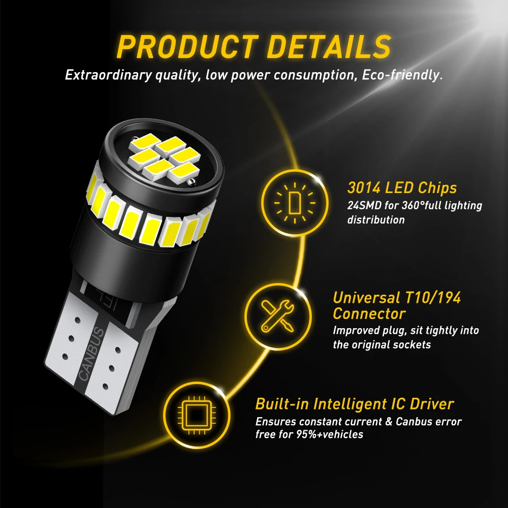 AUXITO 10X t10 W5W LED Canbus Error Free Ultra Bright for Audi BMW VW Mercedes LED Car Interior Dome Reading Parking Lights 12V