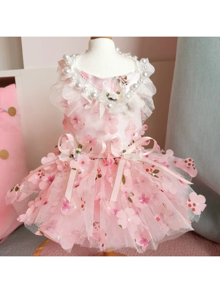 Dog Flower Dress Sakura Pink, 3D Floral Dress for Dog and Cats,Puppy Wedding Birthday Outfit, Princess Costume Customize ETSY