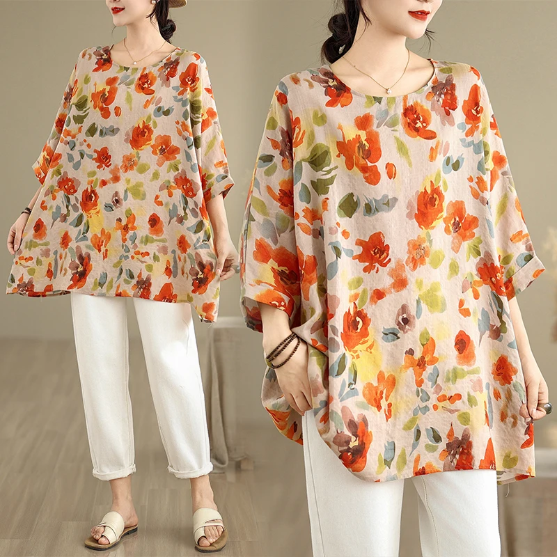 

Новая летняя женская футболка больших размеров Batwing Sve round Ne из хлопка и льна, тонкая универсальная внутренняя одежда большого размера