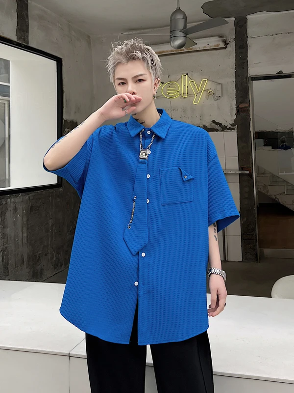 

Summer Men's ort Sve irt Loose Fit Detachable Collar Casual Sle f Sve Top Youth ular Daily Wear Flat Iron Free