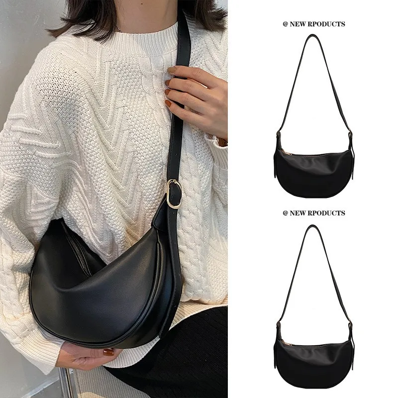 2024 New Soft PU Leather Mini Crossbody Bags For Women High Quality Simple Dumpling Bag Fashion Casual Black Shoulder Bag Female