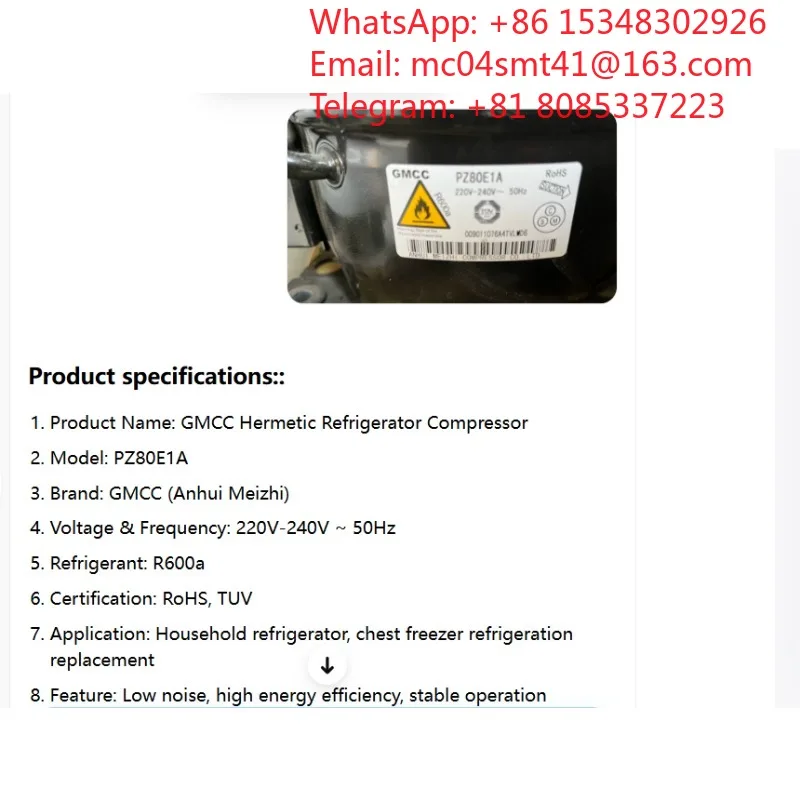 1PC PZ80E1A SZ80 Hermetic Refrigerator Freezer Compressor Unit Low Noise Cooling Motor For Domestic Refrigeration Mechanical Sys