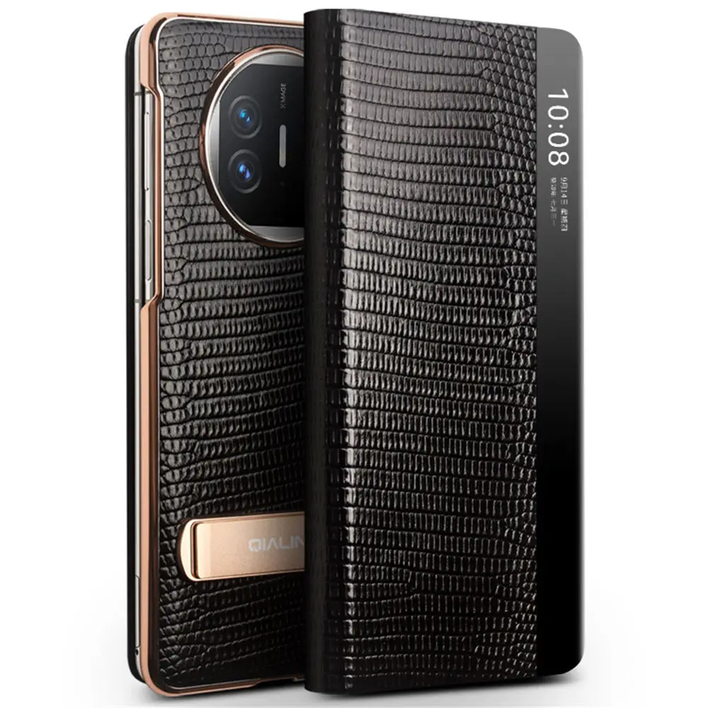 QIALINO custodia Flip in vera pelle di lucertola genuina per Huawei Mate X5 Window View Business Holder Cover