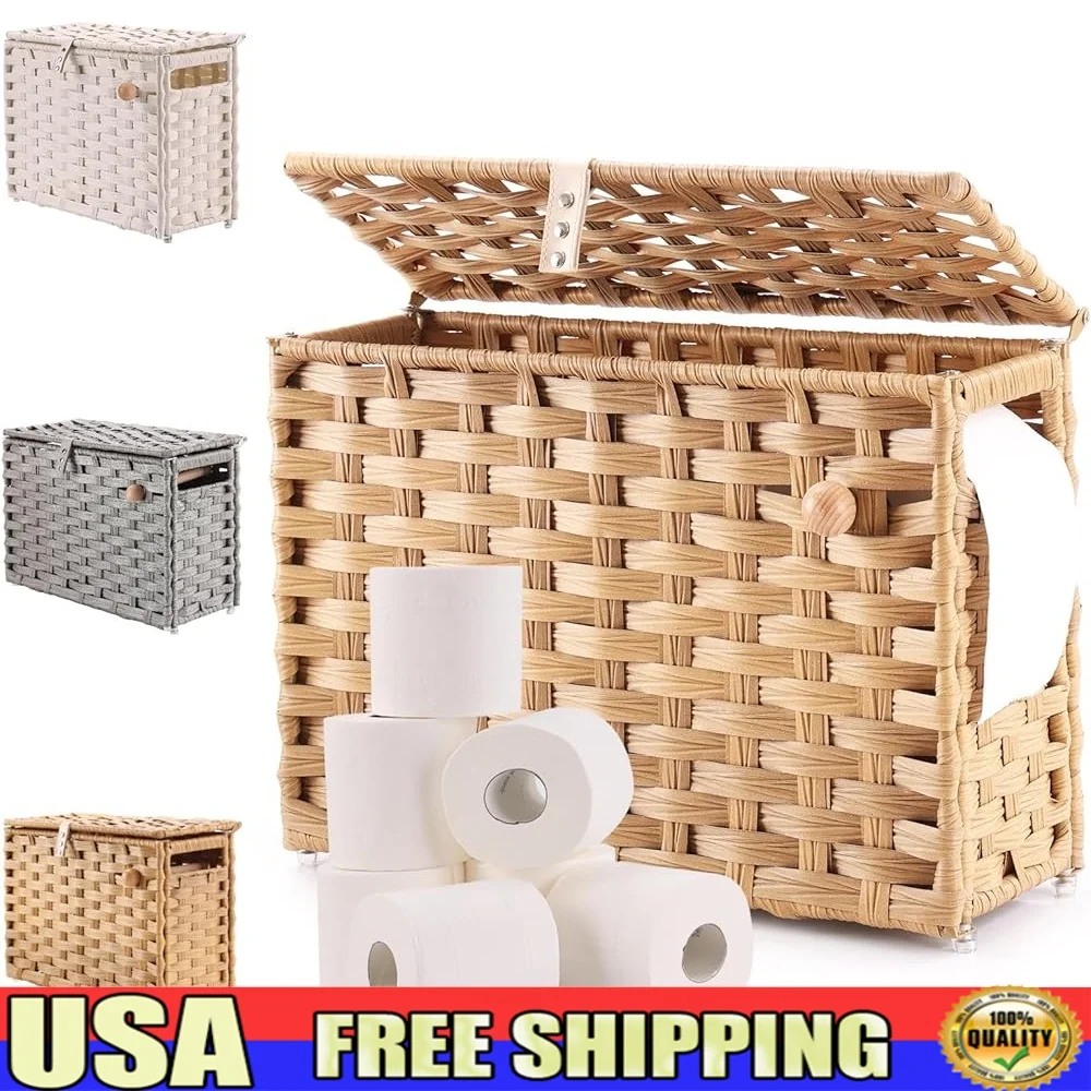 

Корзина для хранения туалетной бумаги ручной работы из ротанга с крышкой, держатель для туалетной бумаги из полиэтилена, портативный органайзер для ванной комнаты с ручками