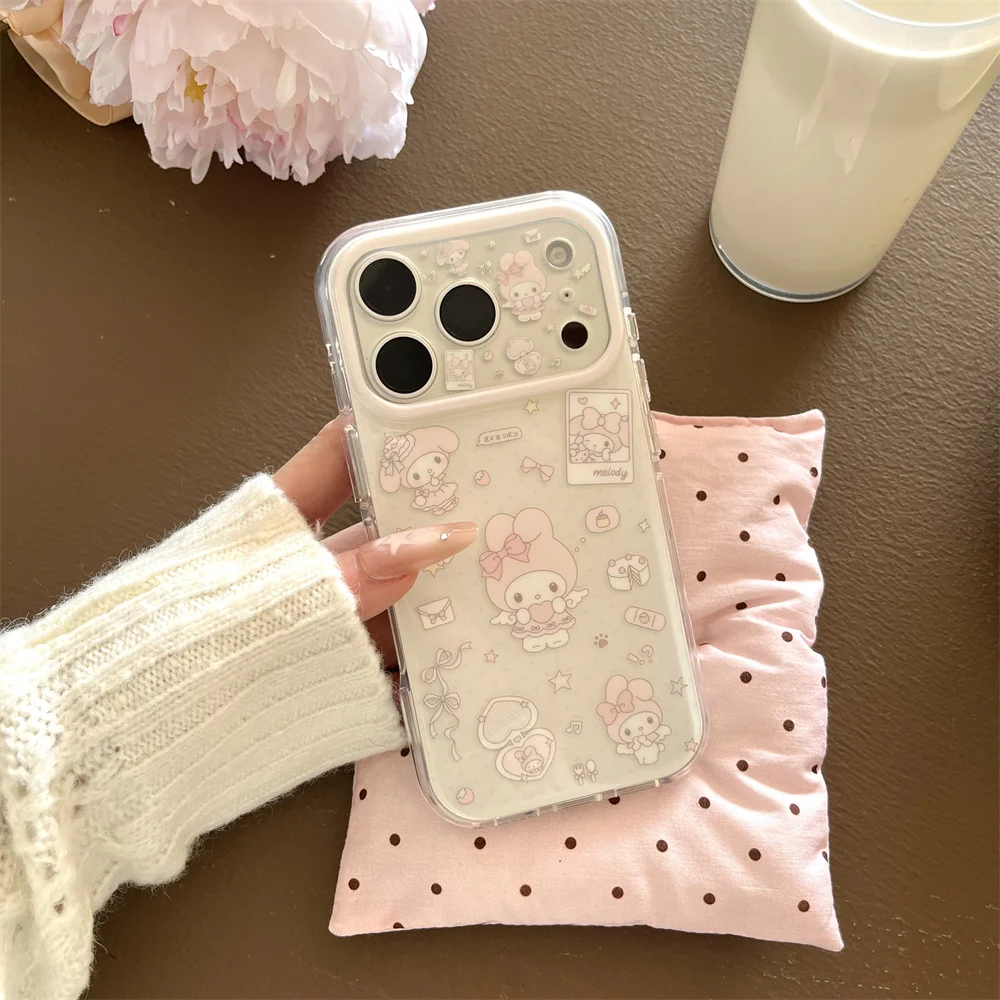 

Korea Lovely Angel Melody Cartoon Phone Case for iPhone 16 15 Pro 14 13 16 Max 17 Pro Max Cover with Charm Cute Shockproof Funda