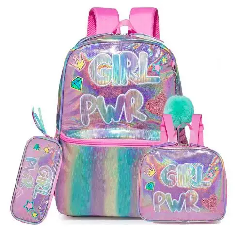 School Backpack and Lunch-Bag Set for Girls Preschool Elementary Bookbags for girl 3 in 1 School Bag with Lunch Bag Pencil Case