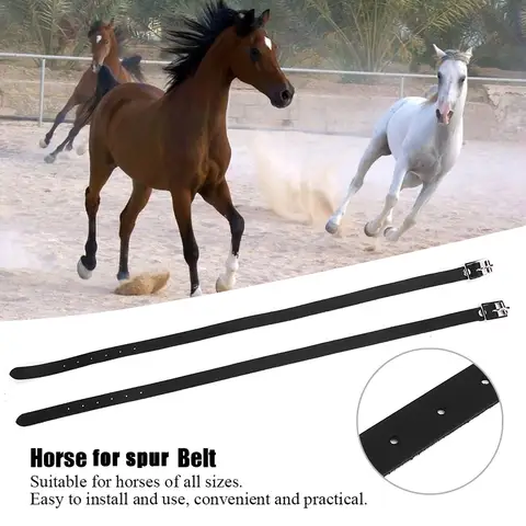 1 Pair Lengthen For Spur Straps Leathers with Stainless Steel Buckle Horse Tool Accessories 50cm Black For Spur Straps Leathers